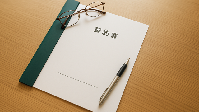 テーブルに置かれた契約書とペン