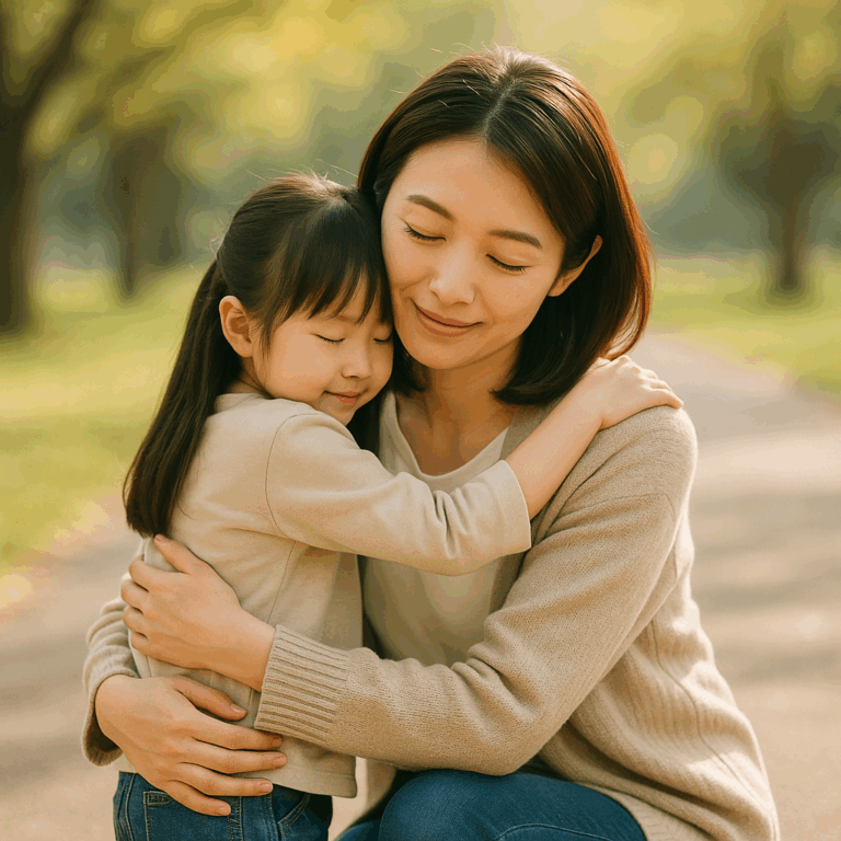実の母親と再会する娘