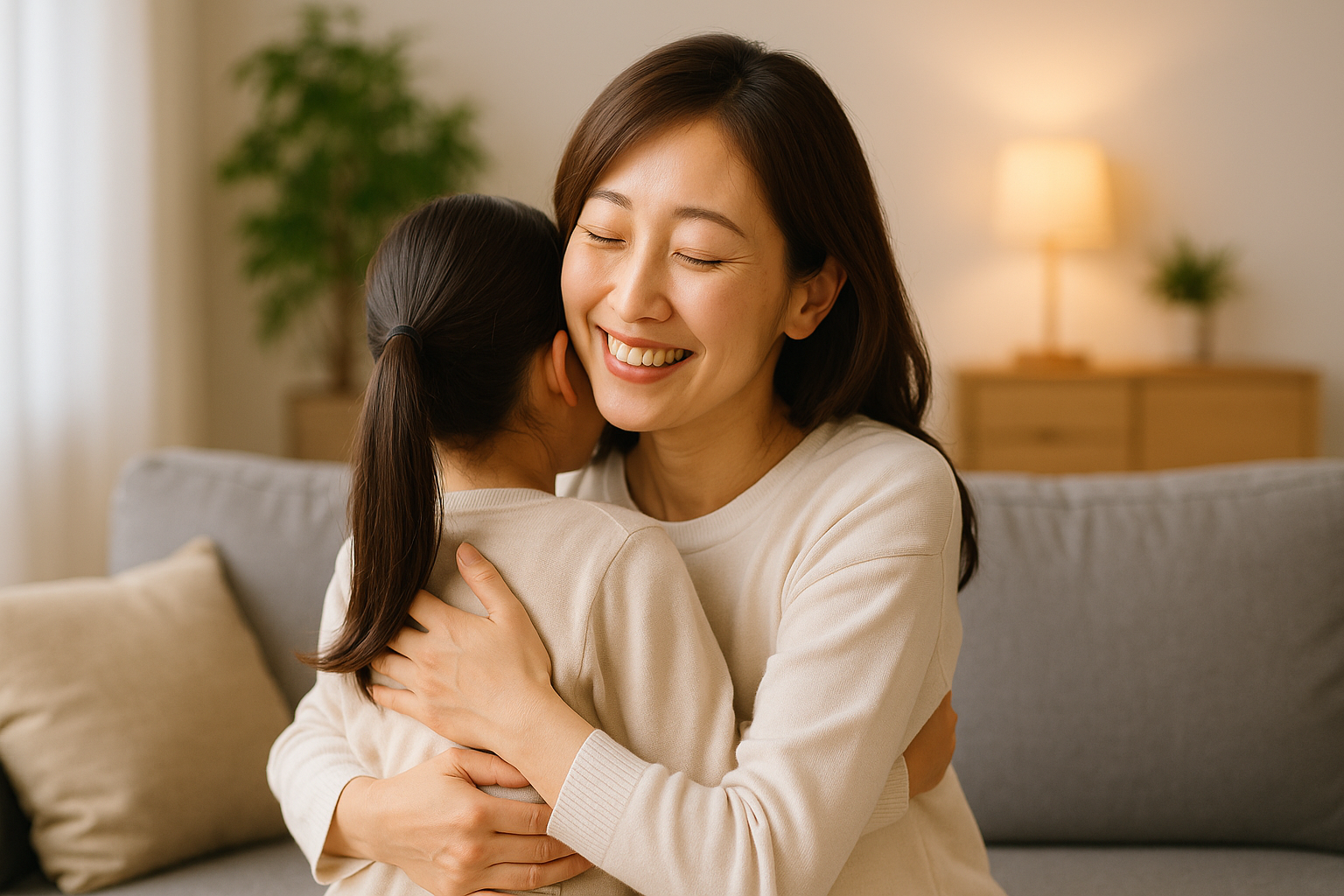 親子の再会をイメージした写真