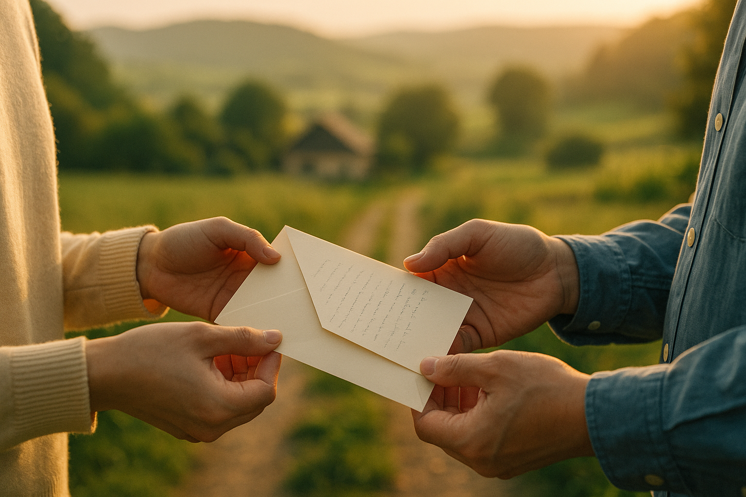 人探しで親友の子供に手紙を渡す瞬間をイメージした写真