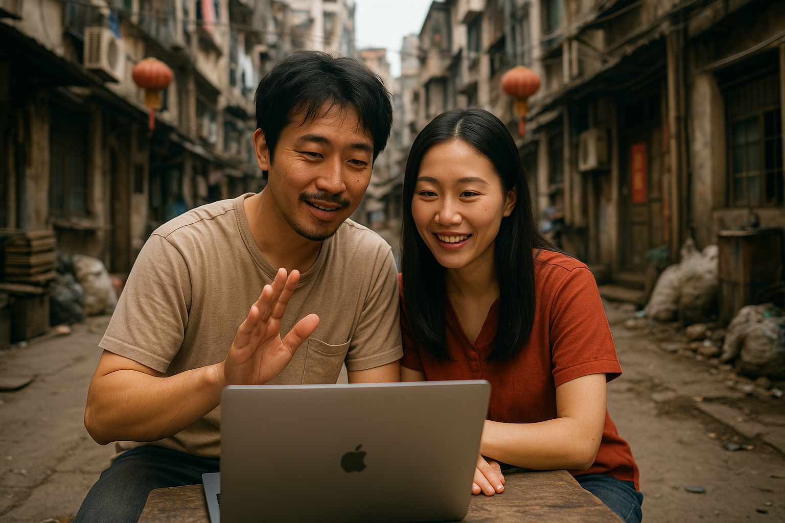 中国人の妻と暮らす息子と、オンライン通話で再会する家族のイメージ写真