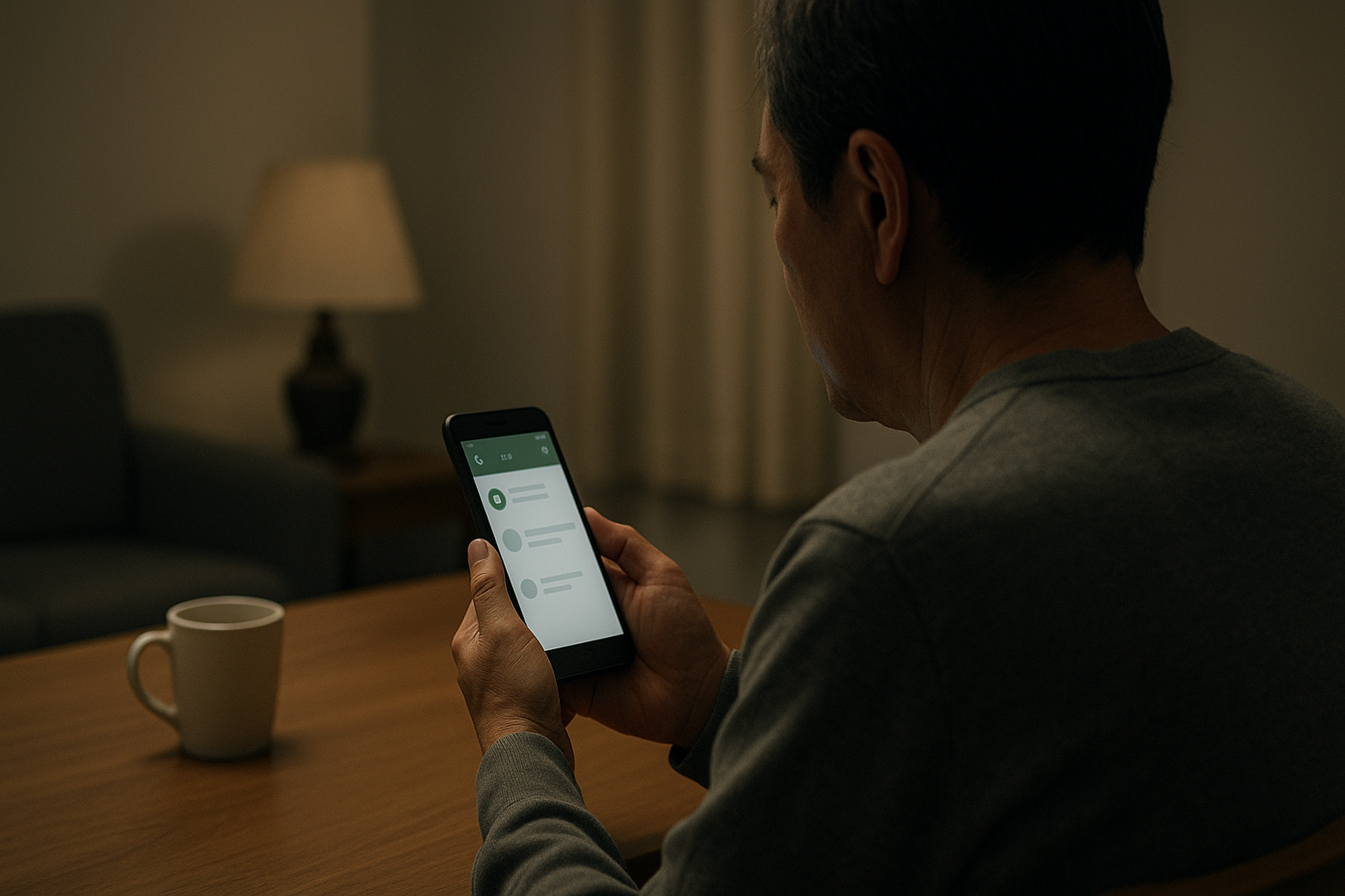 連絡が取れない家族のことを心配してスマホを見つめる親御さんのイメージ写真