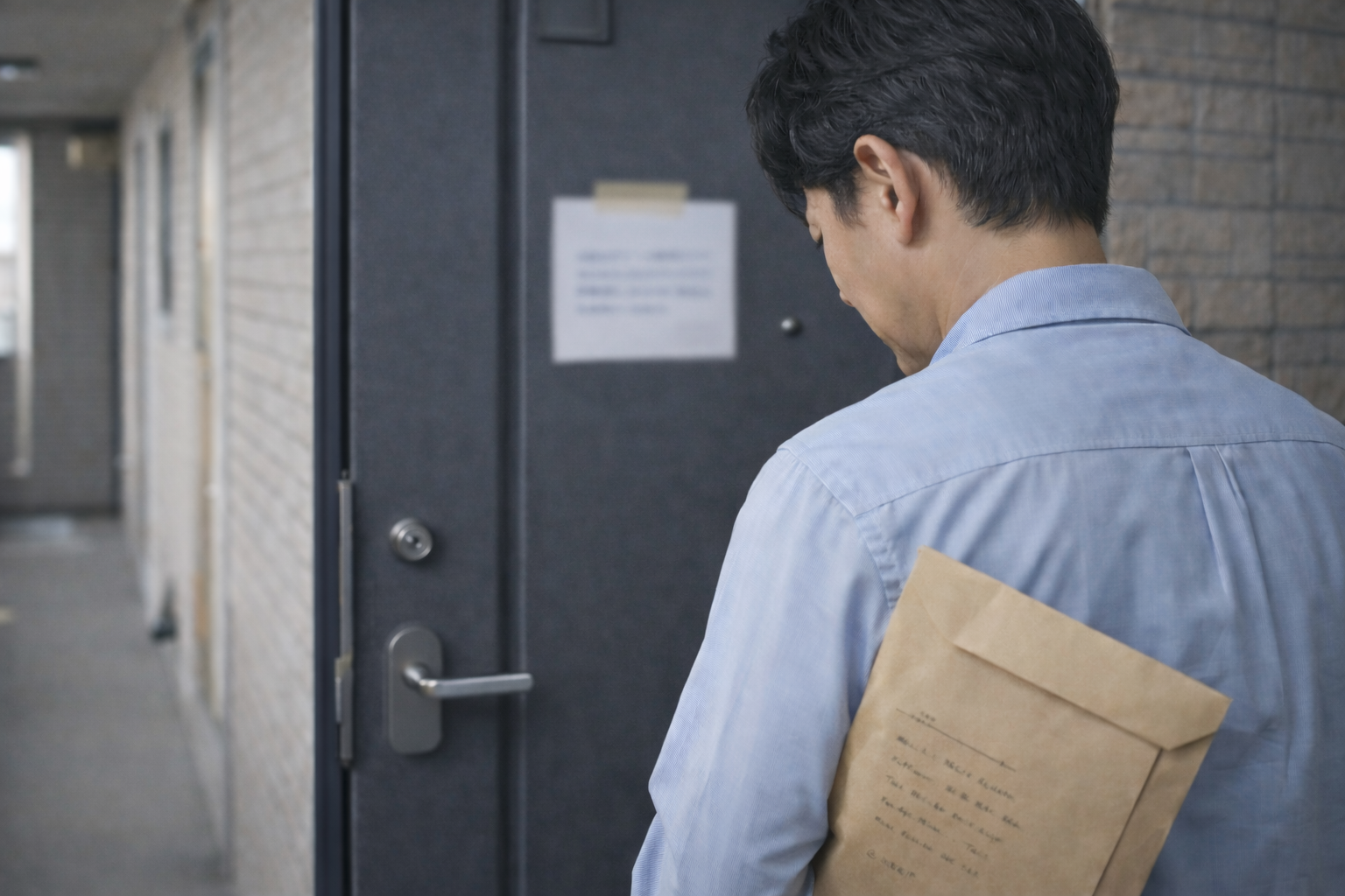 返還請求に向けて書類とメモを整理している様子(後ろ姿)