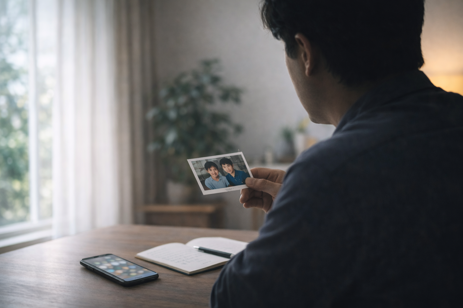 出て行った妻と子どもの安否を心配する人物の後ろ姿