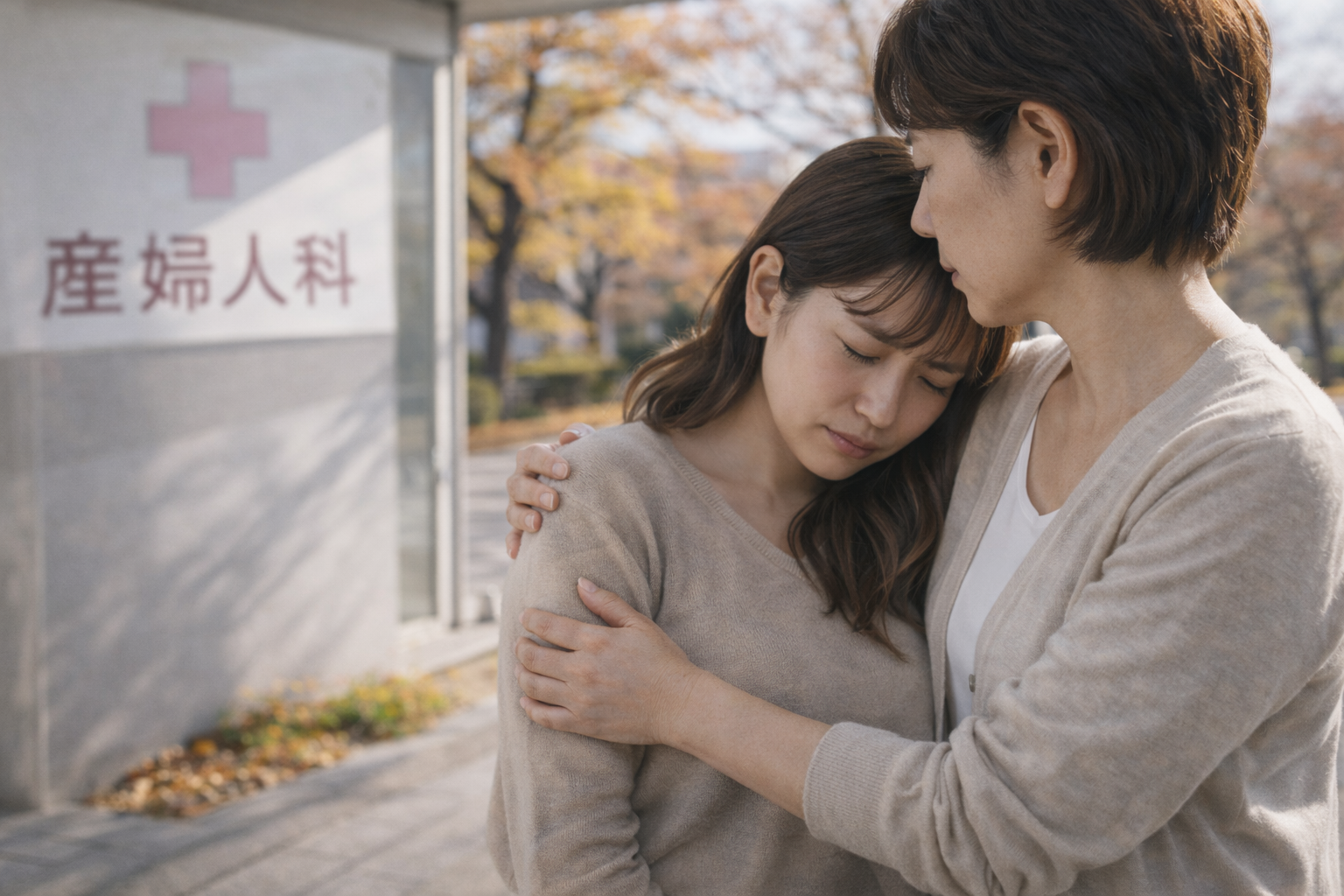 妊娠後の不安を抱えながらも、落ち着いて今後を考えている様子(後ろ姿)