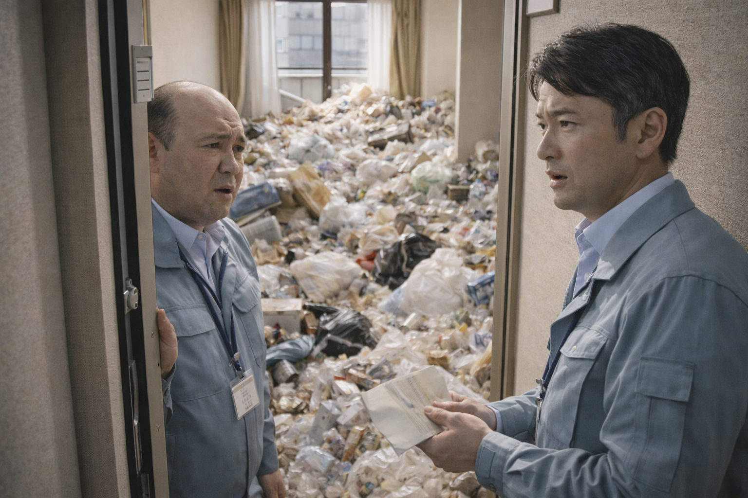 物件を前に悩む人物