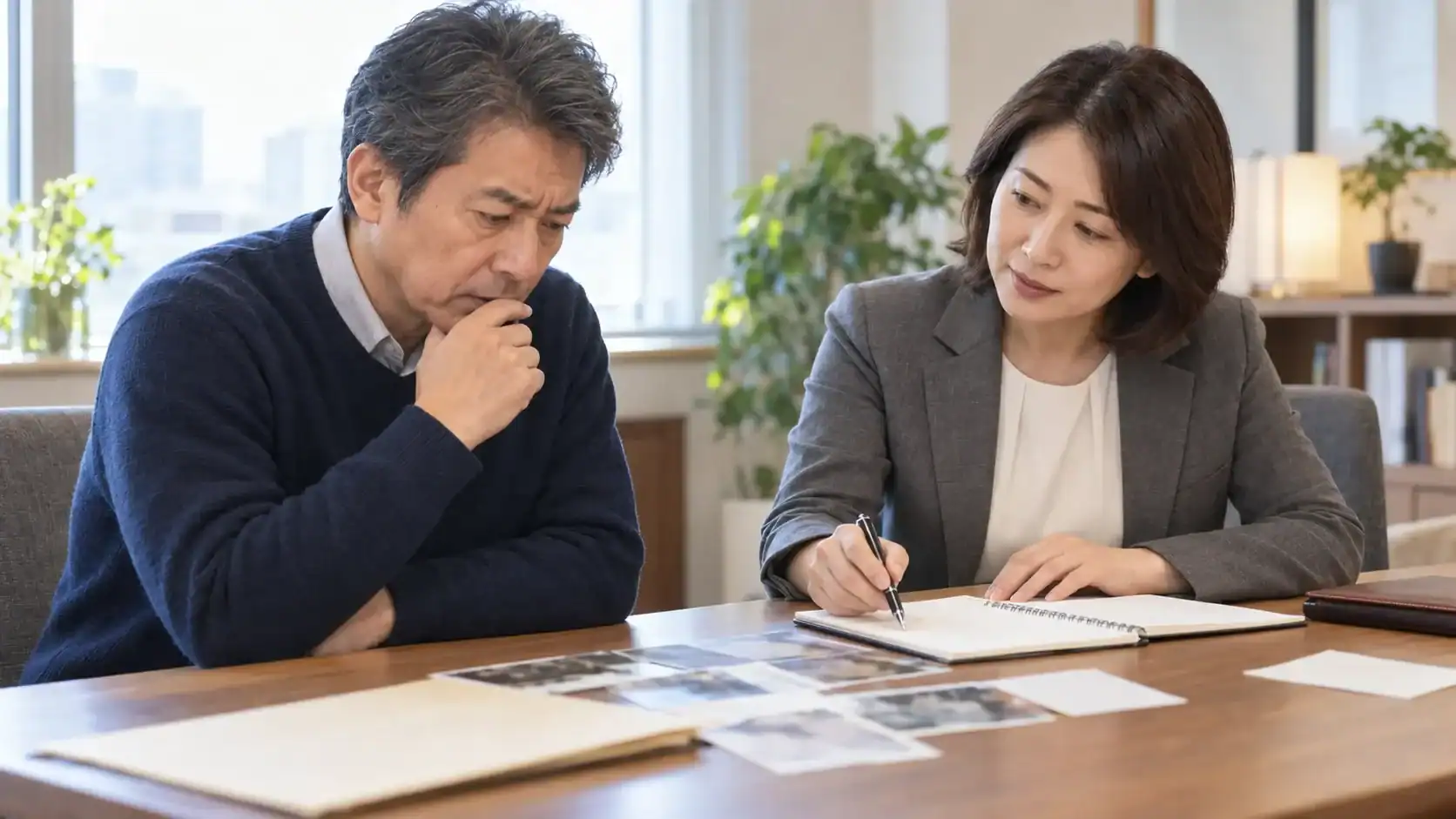 相談員と依頼者が名前の読み方と不確かな表記を整理する様子