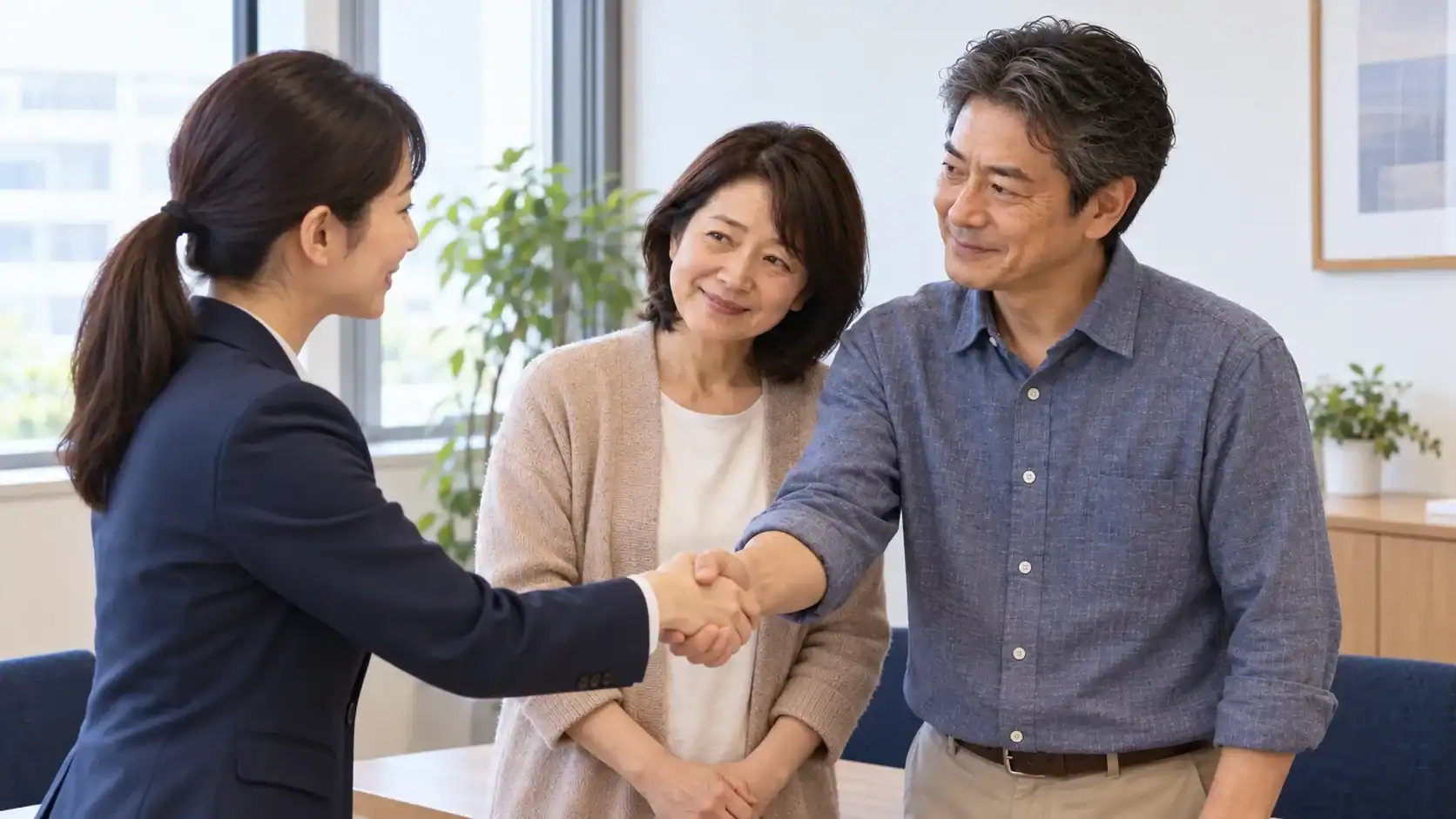 子どもの安否確認に向けて手がかりを整理する相談員と親