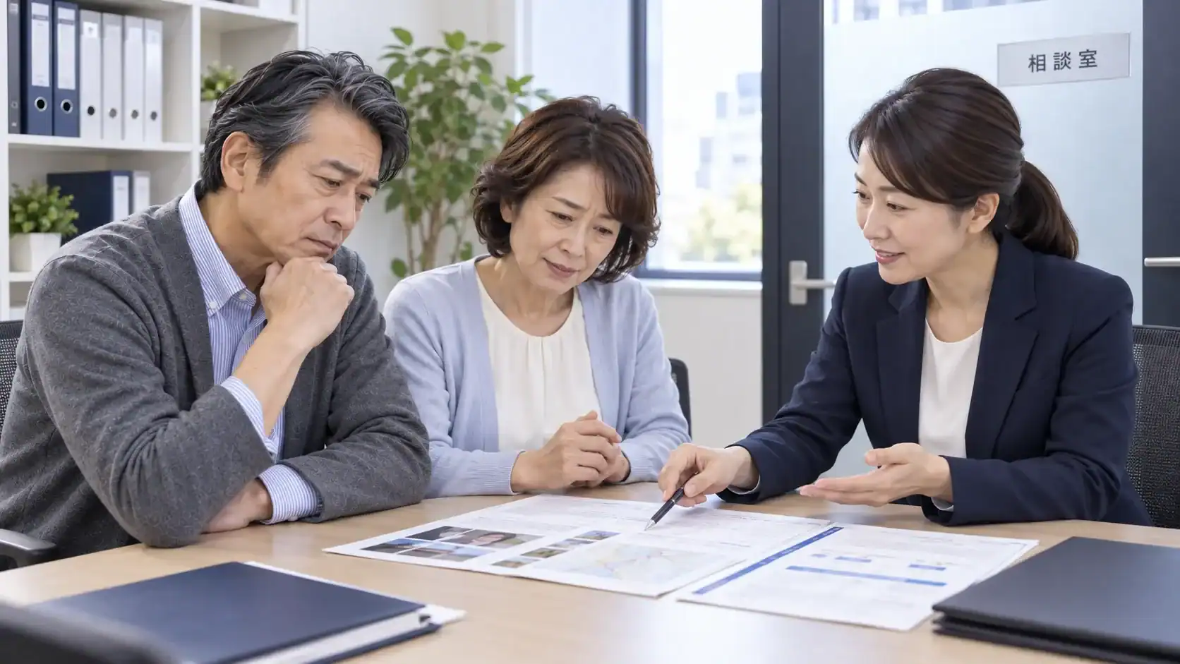 成人した子どもの安否確認に向けて相談員と手がかりを整理する親